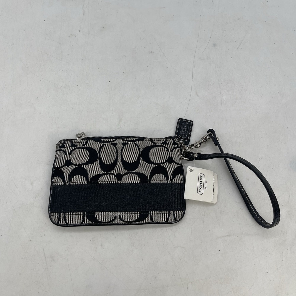 New Coach Gray Black Canvas Wristlet w/ Print Zip Top - F42618 SBWBK